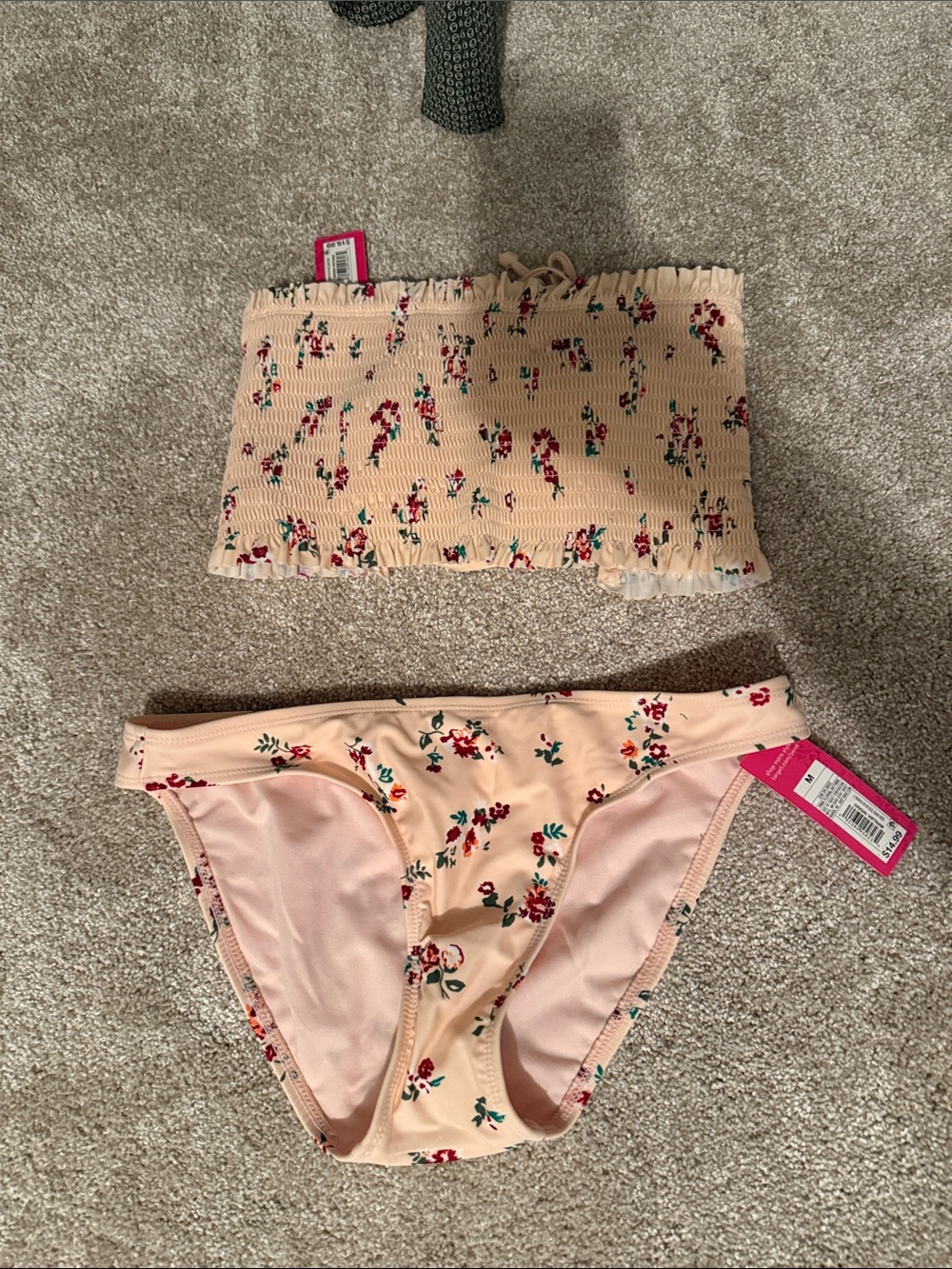 Target Peach Floral Smocked Bandeau Bikini Set